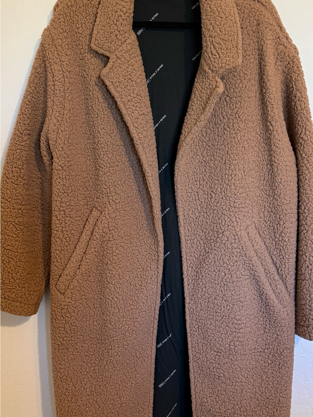 Victoria’s Secret PINK Cozy Teddy Fleece Long Coat in Camel